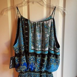 NWT EN FOCUS BLUE/WHITE/GREEN PAISLEY SUNDRESS
